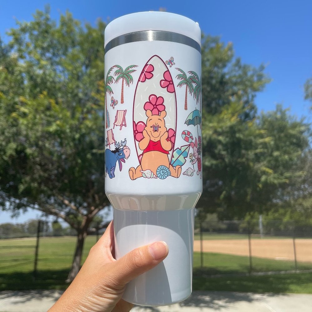 Custom 40oz Tumbler Disney Winnie the Pooh Beach Brand new double wall s…